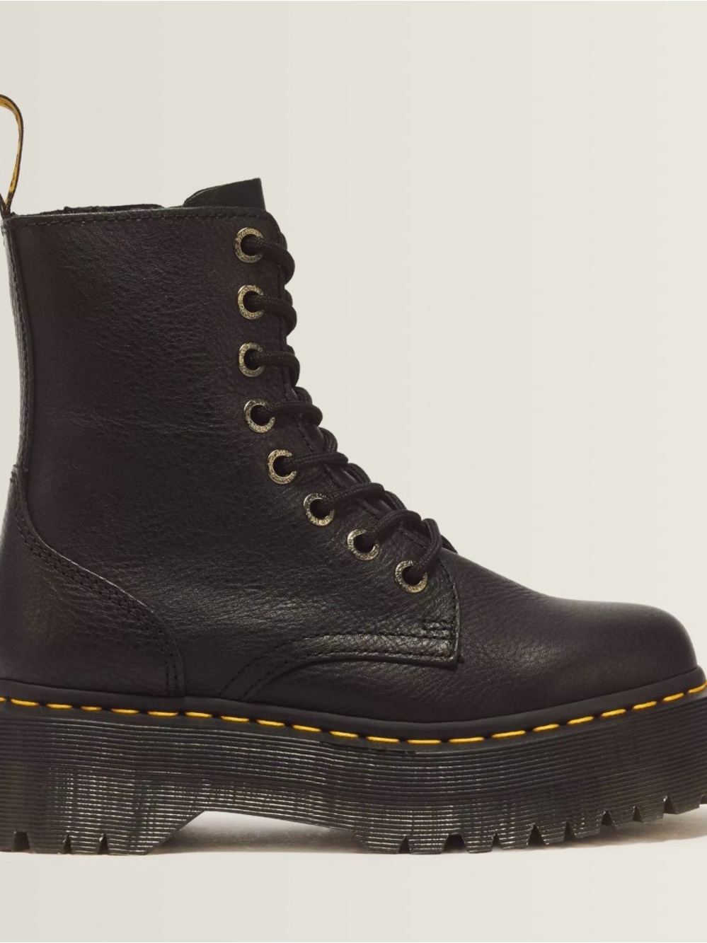 Dr. Martens Jadon III Black Platform Lace-Up Women’s Boot with Yellow Stitching